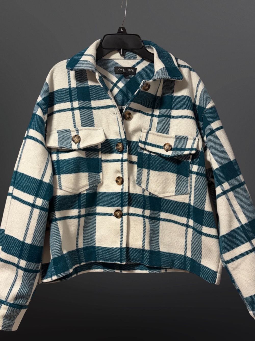 Love Tree Teal & Cream Plaid Shacket